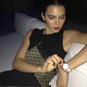 GUCCI GG Waist Bag Waist Pouch Body Bag GG Coated Canvas Brown Leather Bumbag